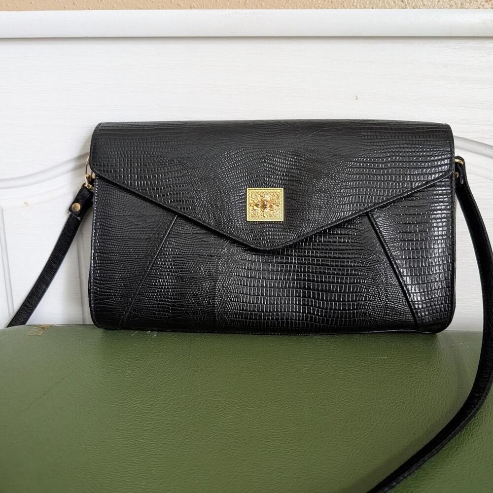Y2K/2000s Bueno Faux Lizard Skin Envelope Crossbody Bag with Gold Hardware
